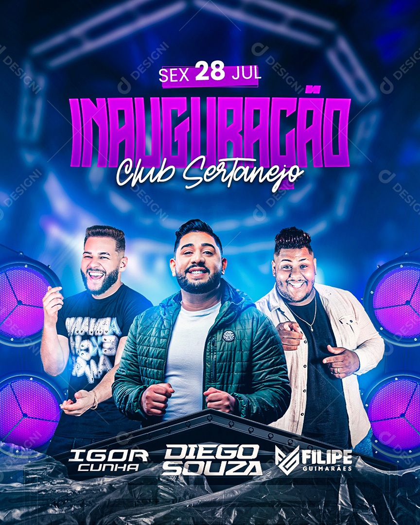 Flyer Inauguração Club Sertanejo Cantores Igor Cunha Diego Souz e Felipe Guimarães Social Media PSD Editável