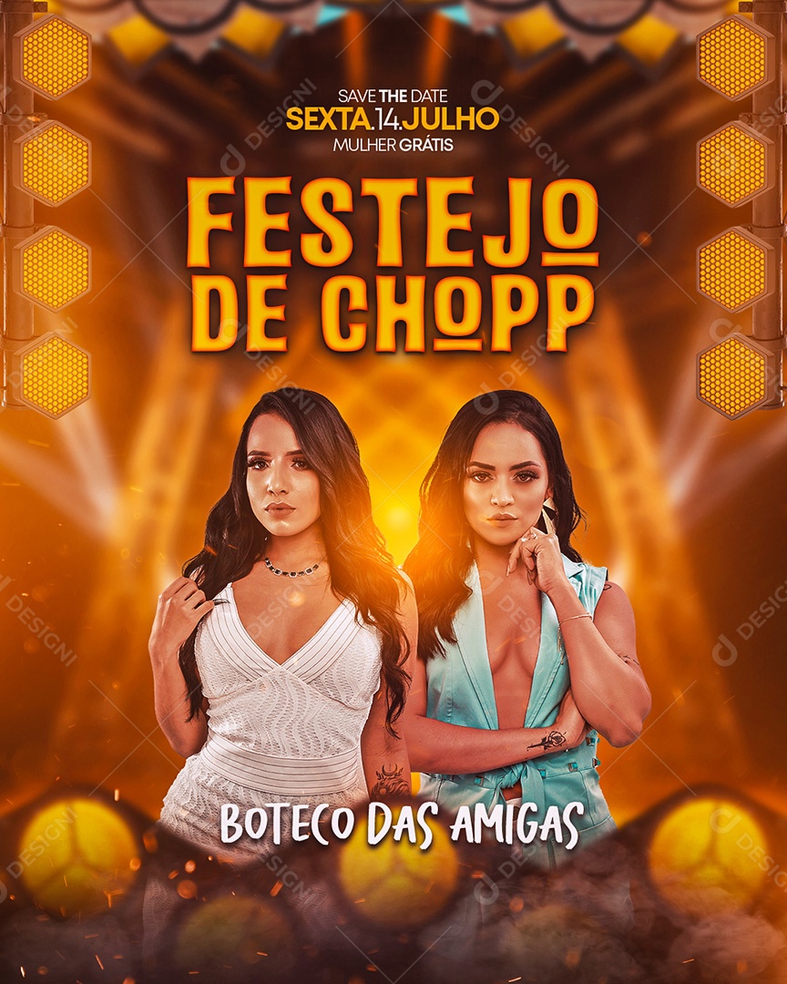 Flyer Festejo de Chopp Boteco das Amigas Social Media PSD Editável