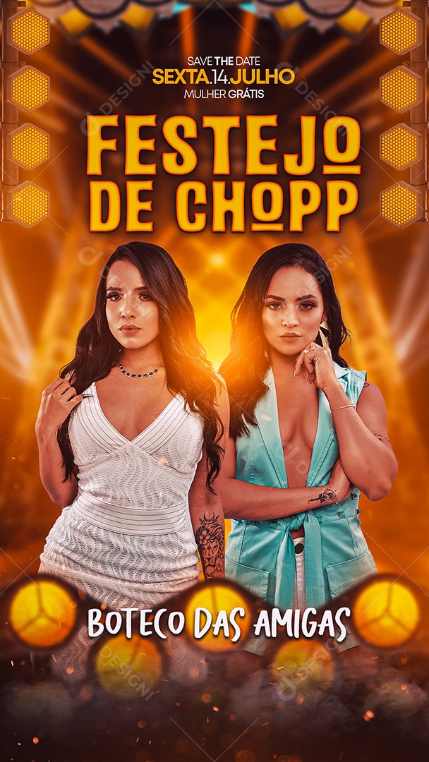 Flyer Festejo de Chopp Boteco das Amigas Story Social Media PSD Editável