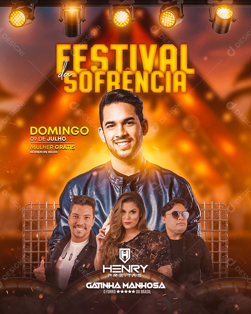 Flyer Festival da Sofrência Henry Freitas e Gatinha Manhosa Social Media PSD Editável