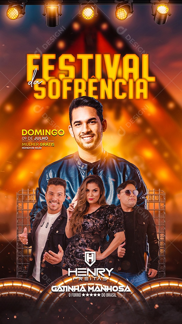 Flyer Festival da Sofrência Henry Freitas e Gatinha Manhosa Story Social Media PSD Editável