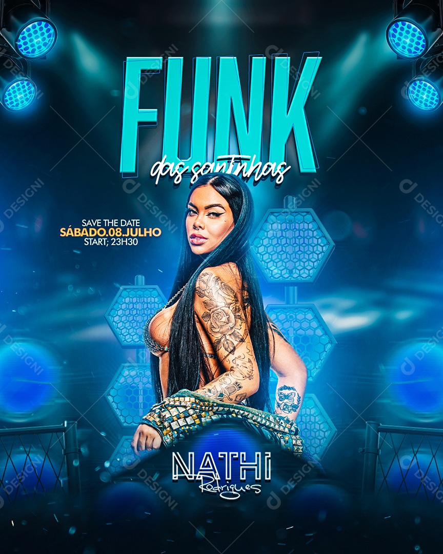 Flyer Funk das Santinhas DJ Nathi Rodrigues Social Media PSD Editável