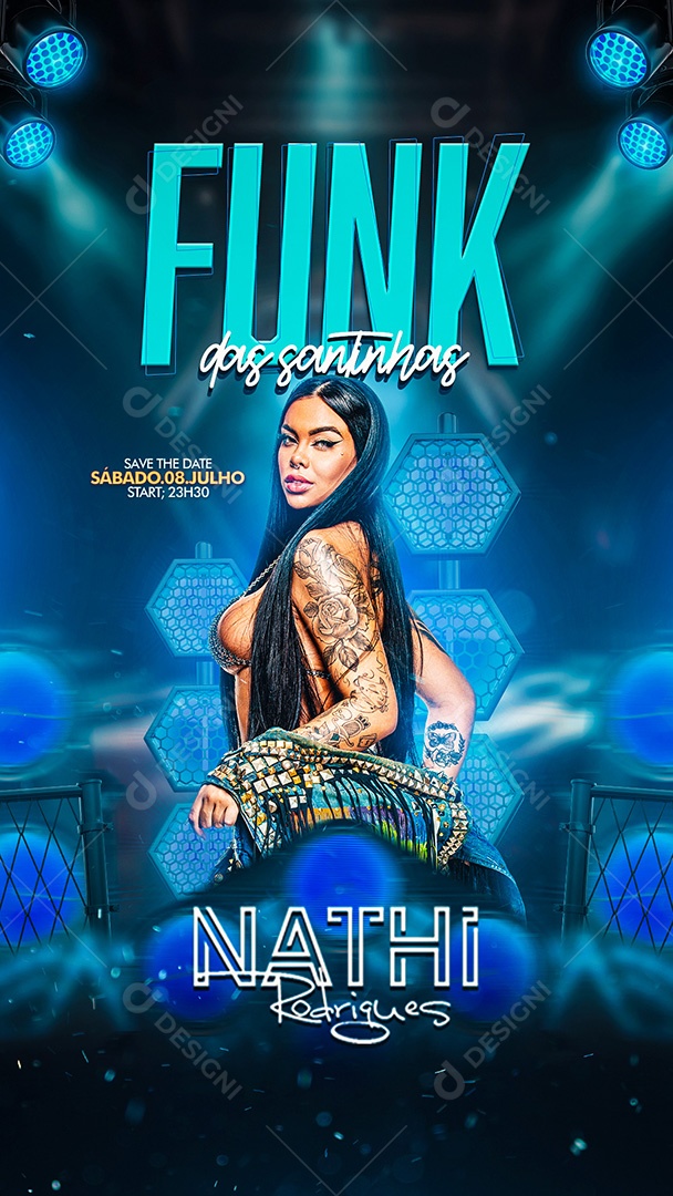 Flyer Funk das Santinhas DJ Nathi Rodrigues Story Social Media PSD Editável