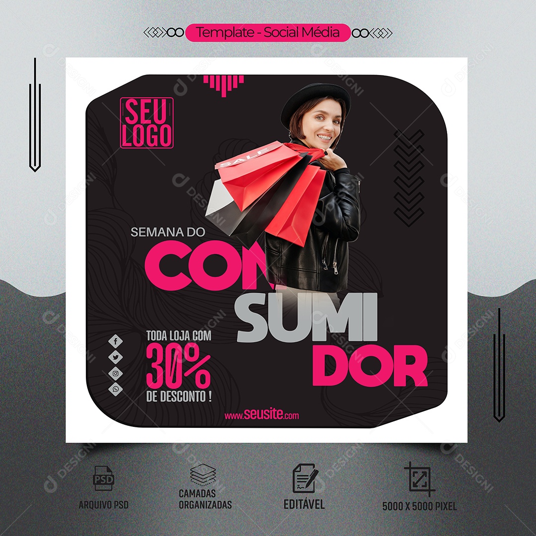 Social Media Feed Semana Do Consumidor 30% De Desconto PSD Editável