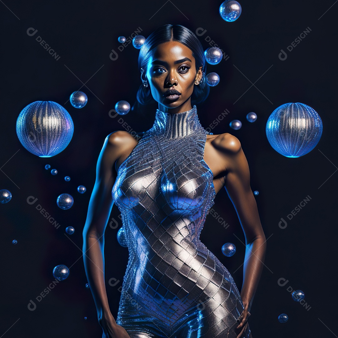 Retrato realista de Mulher em um vestido com luz