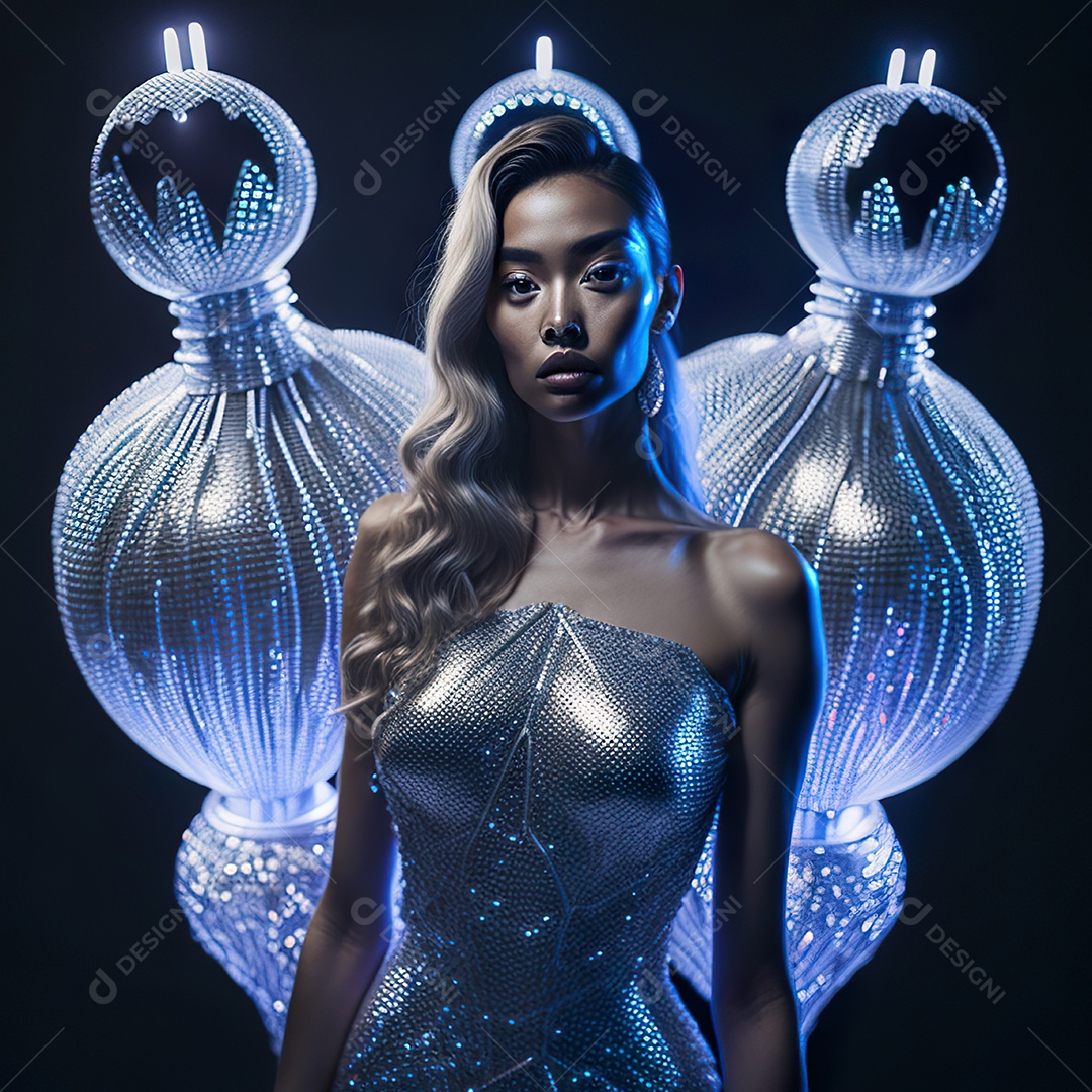 Retrato realista de Mulher em um vestido com luz