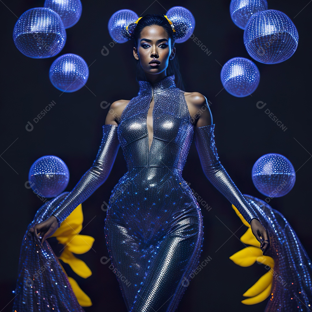 Retrato realista de Mulher em um vestido com lu