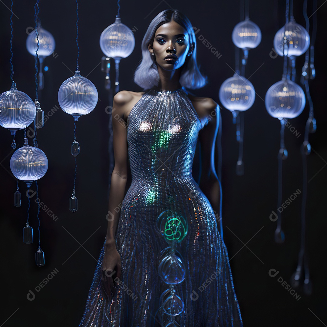 Retrato realista de Mulher em um vestido com luz