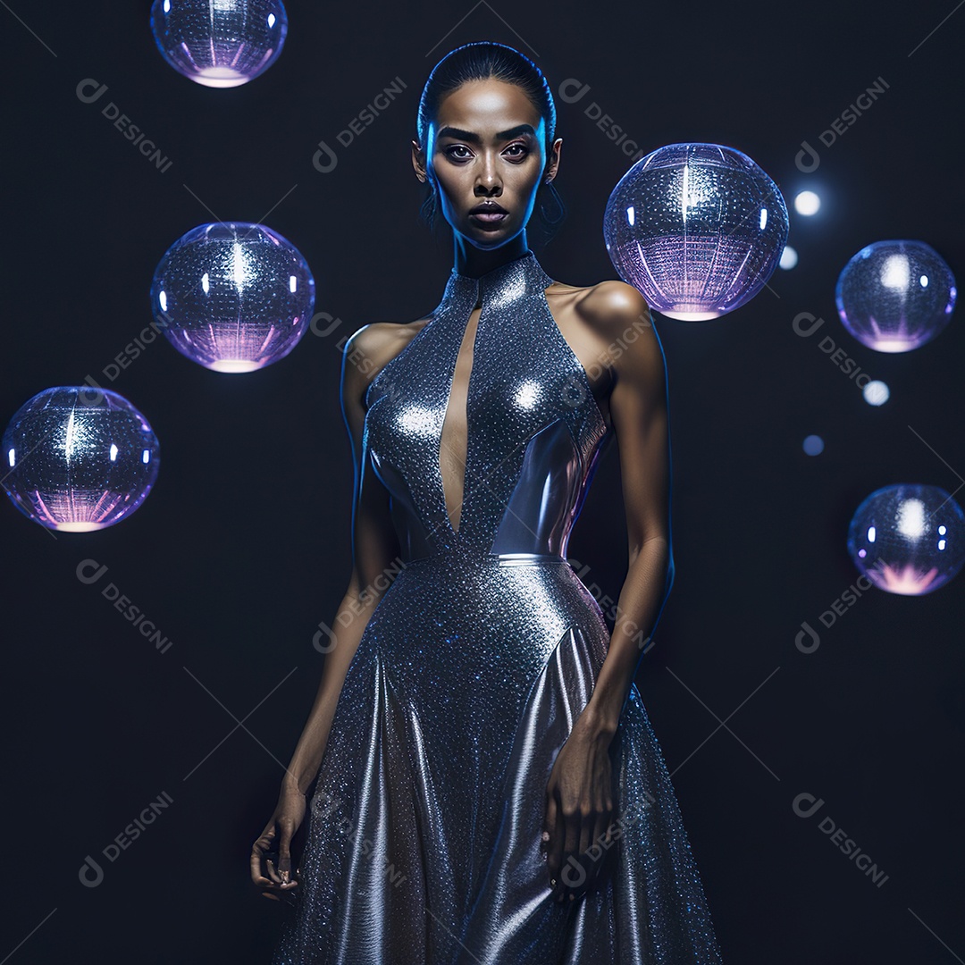 Retrato realista de Mulher em um vestido com luz