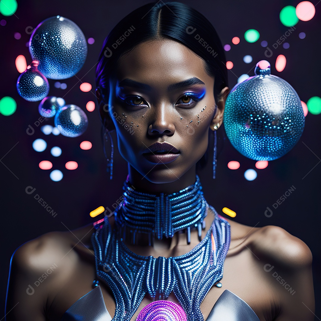 Realistic portrait of Woman in a dress with light