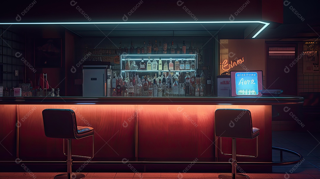 Ilustração de um bar com luzes neon