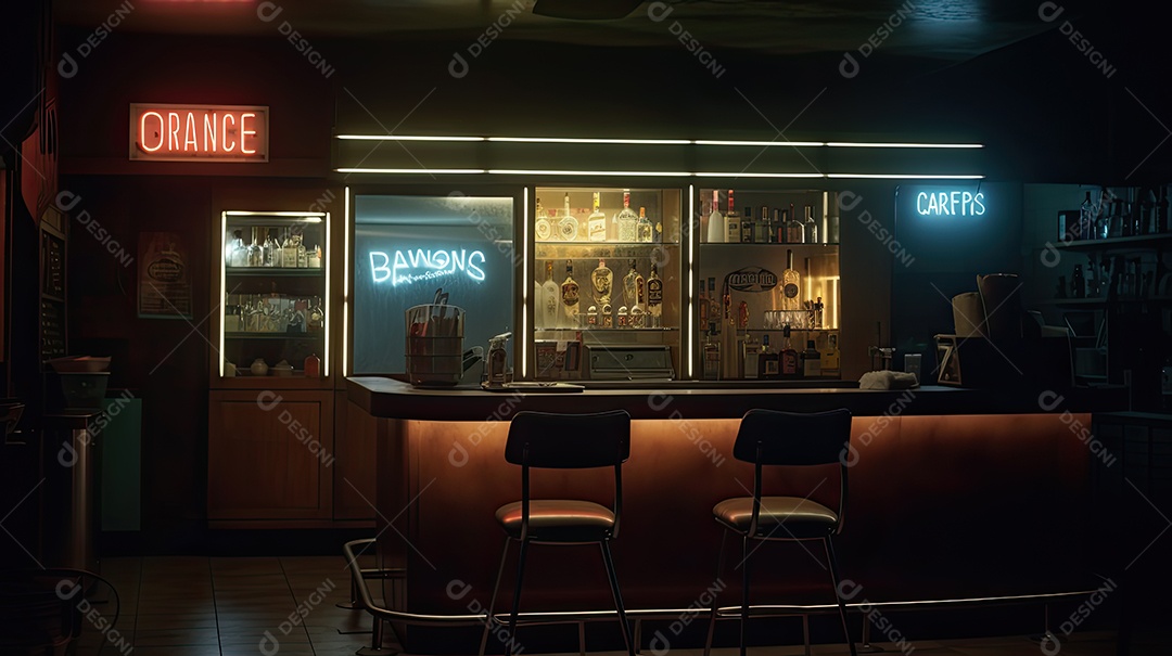 Ilustração de um bar com luzes neon