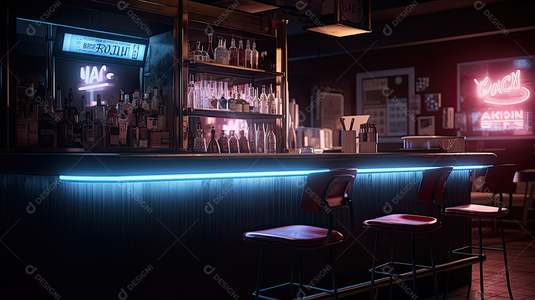 Ilustração de um bar com luzes neon