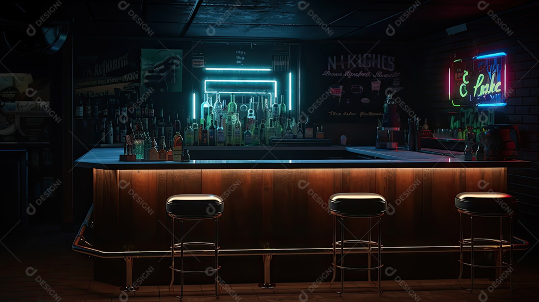 Ilustração de um bar com luzes neon