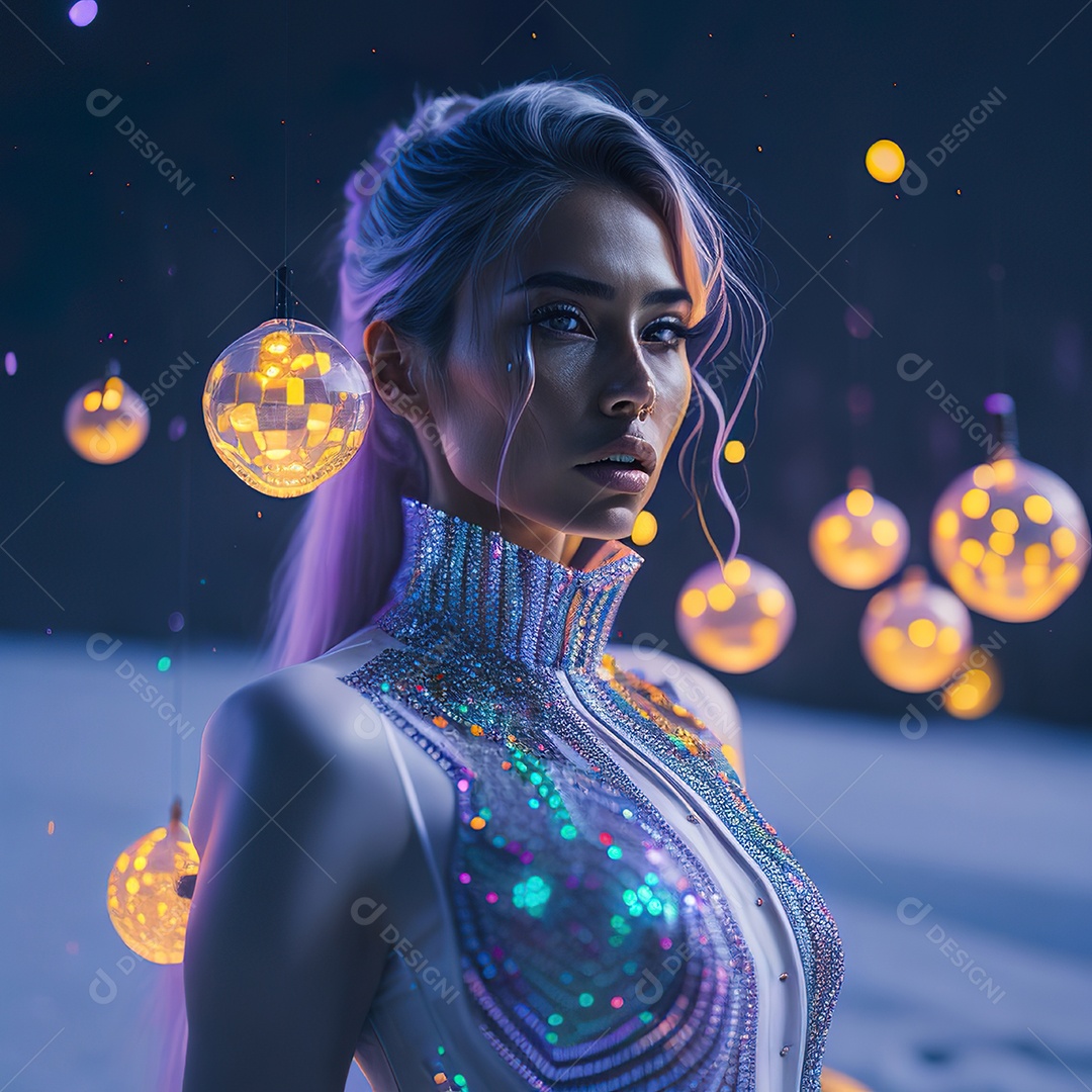 Retrato realista de Mulher em um vestido com luz