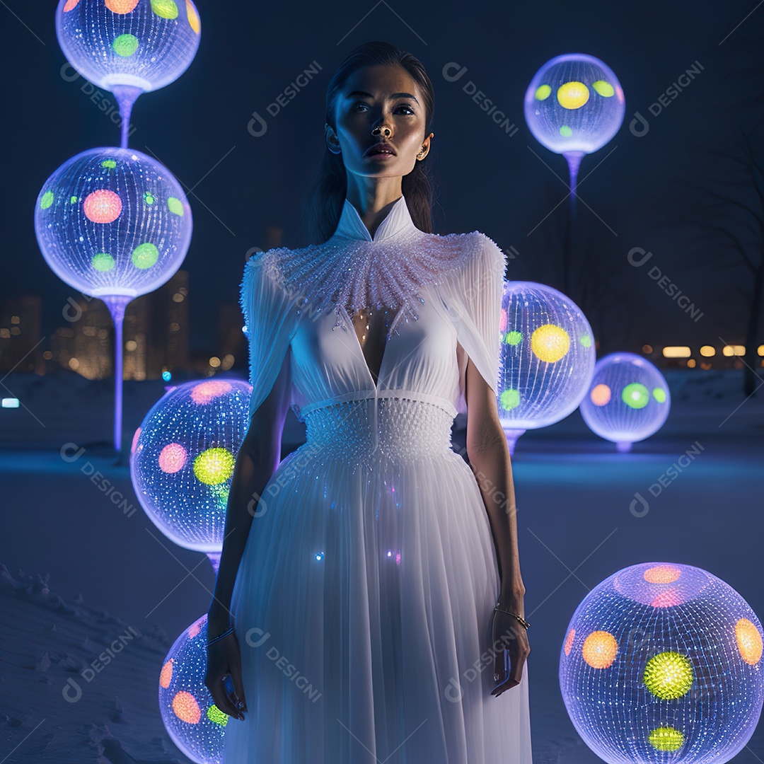 Retrato realista de Mulher em um vestido com luz