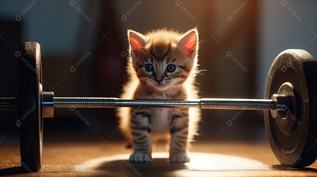 Ilustração gato fitness na academia