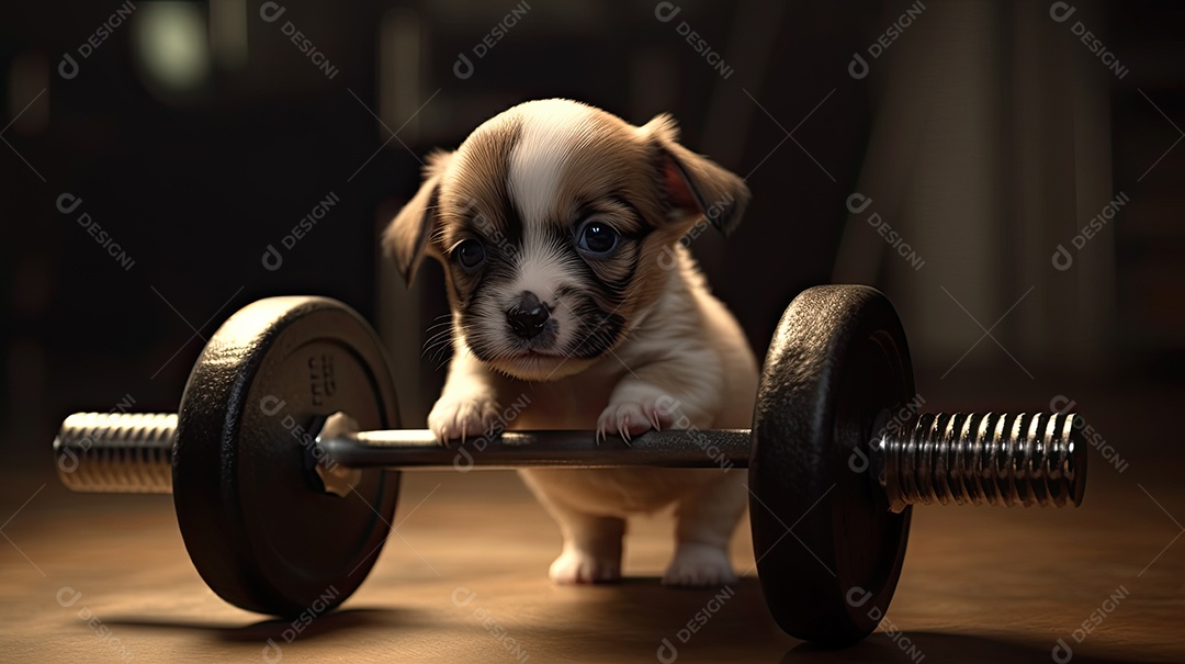 Ilustração cachorro fitness na academia