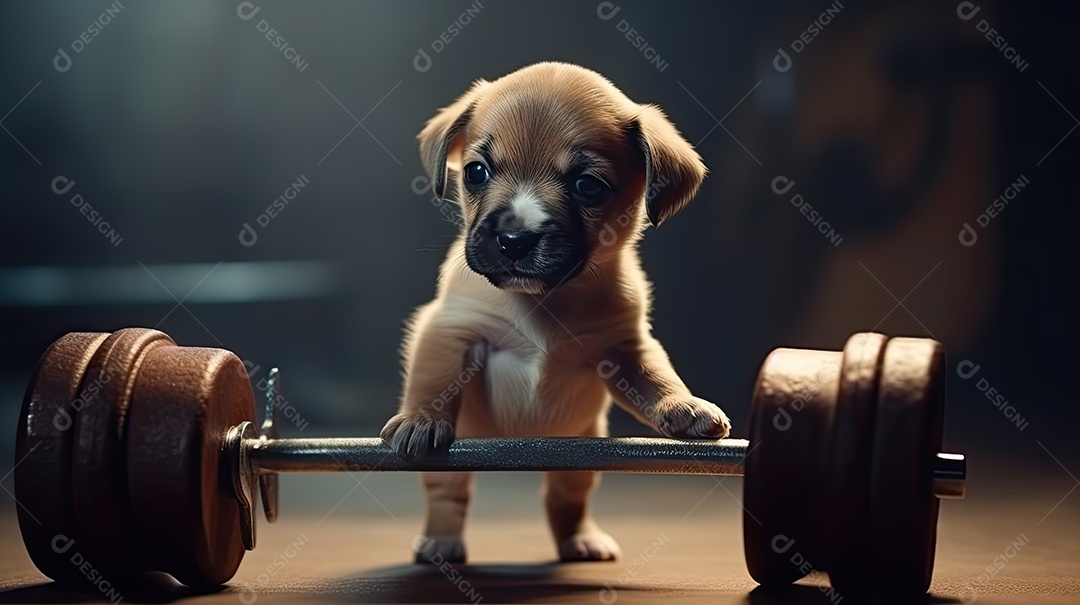 Ilustração cachorro fitness na academia