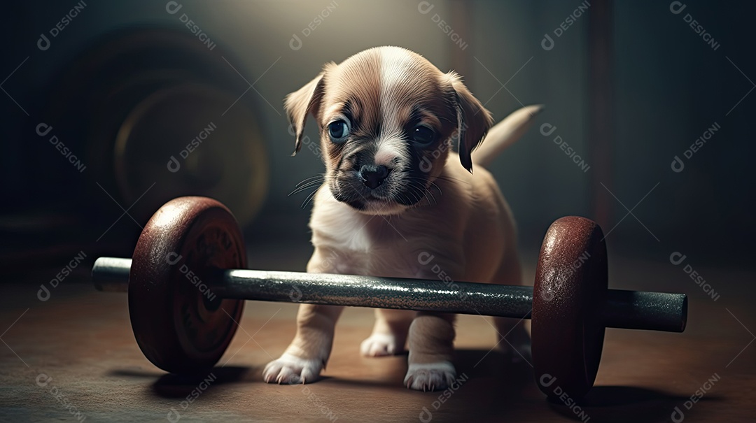Ilustração cachorro fitness na academia