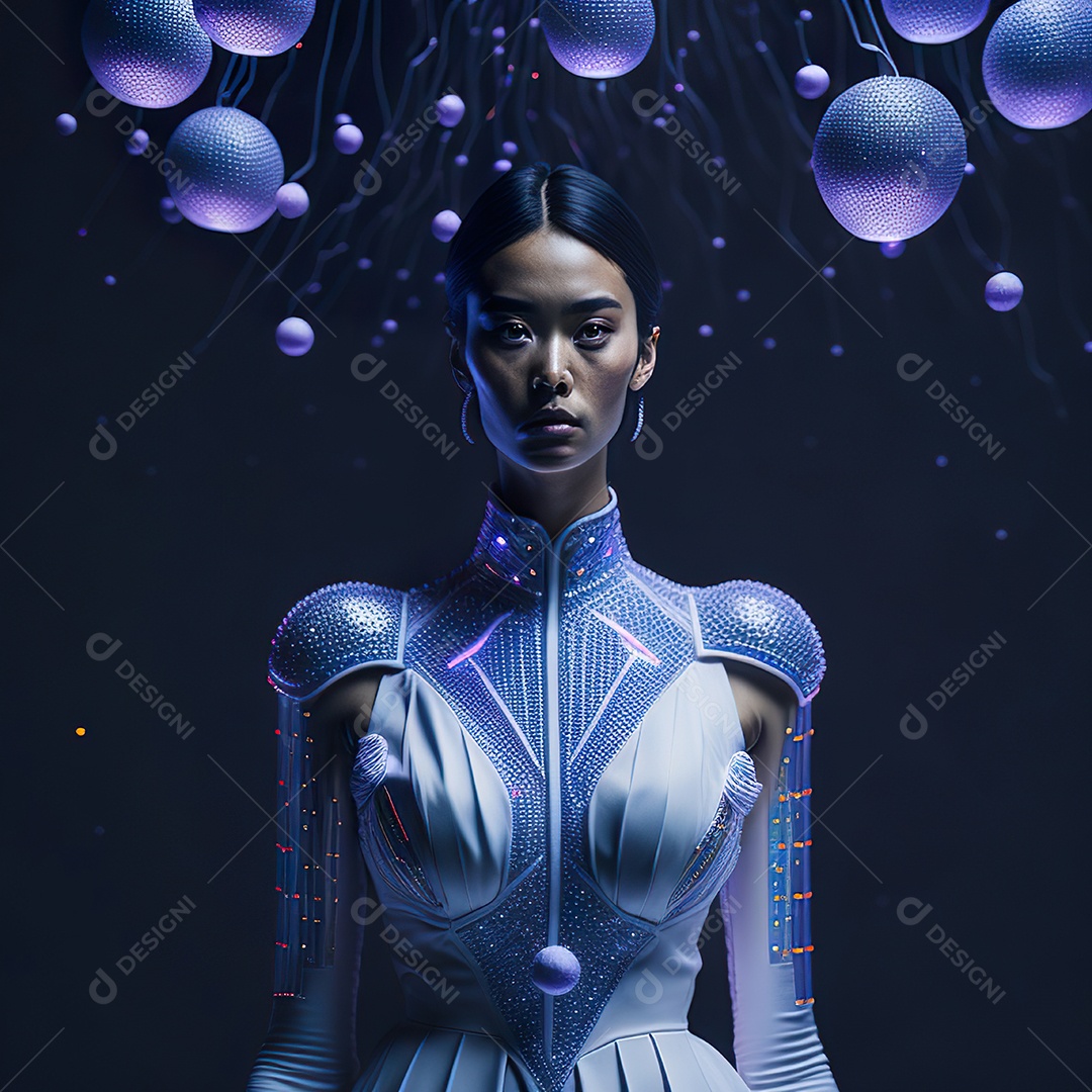 Retrato realista de Mulher em um vestido com luz