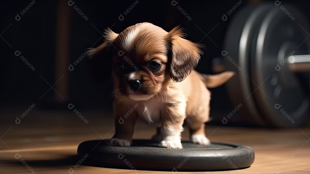 Ilustração cachorro fitness na academia