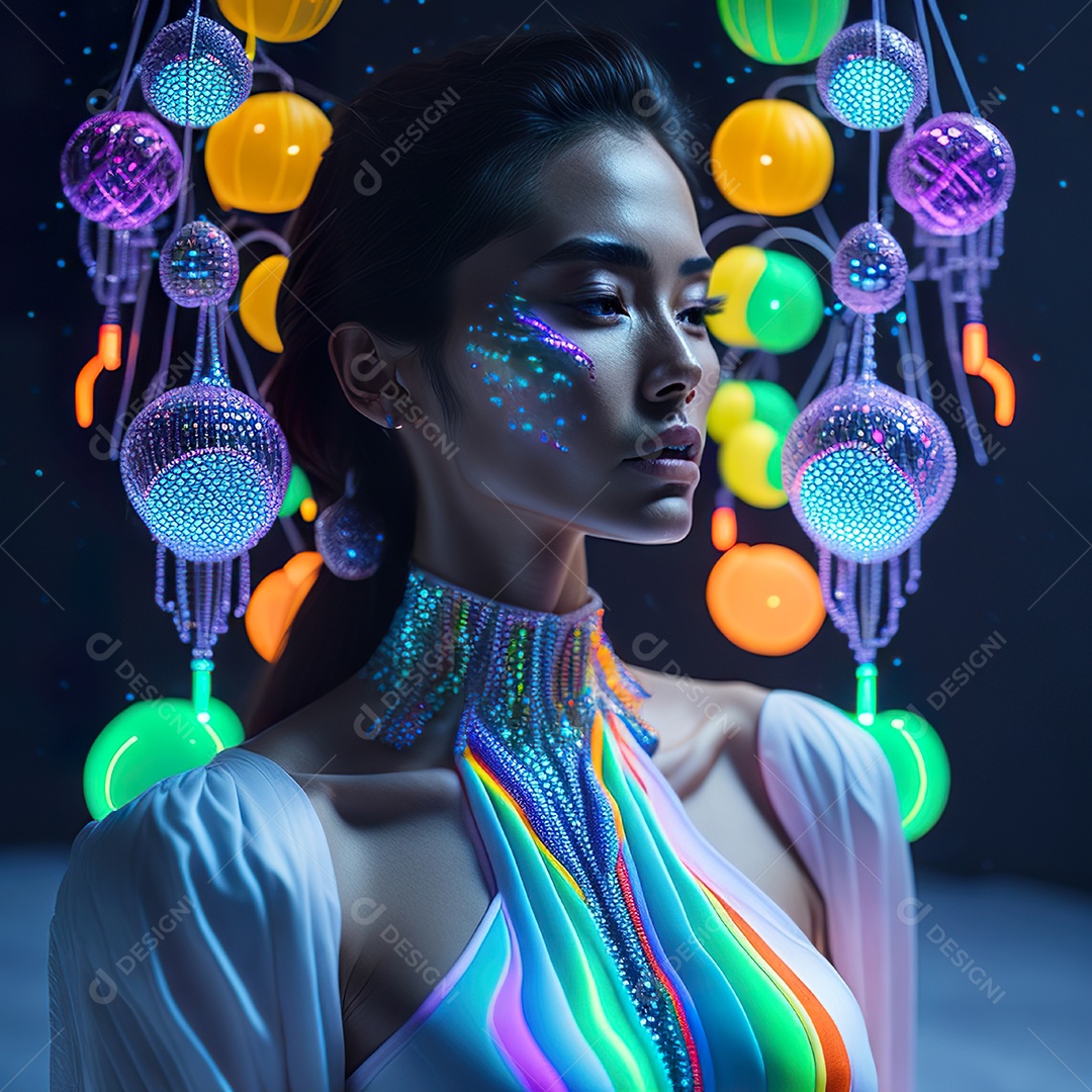 Retrato realista de Mulher em um vestido com luz