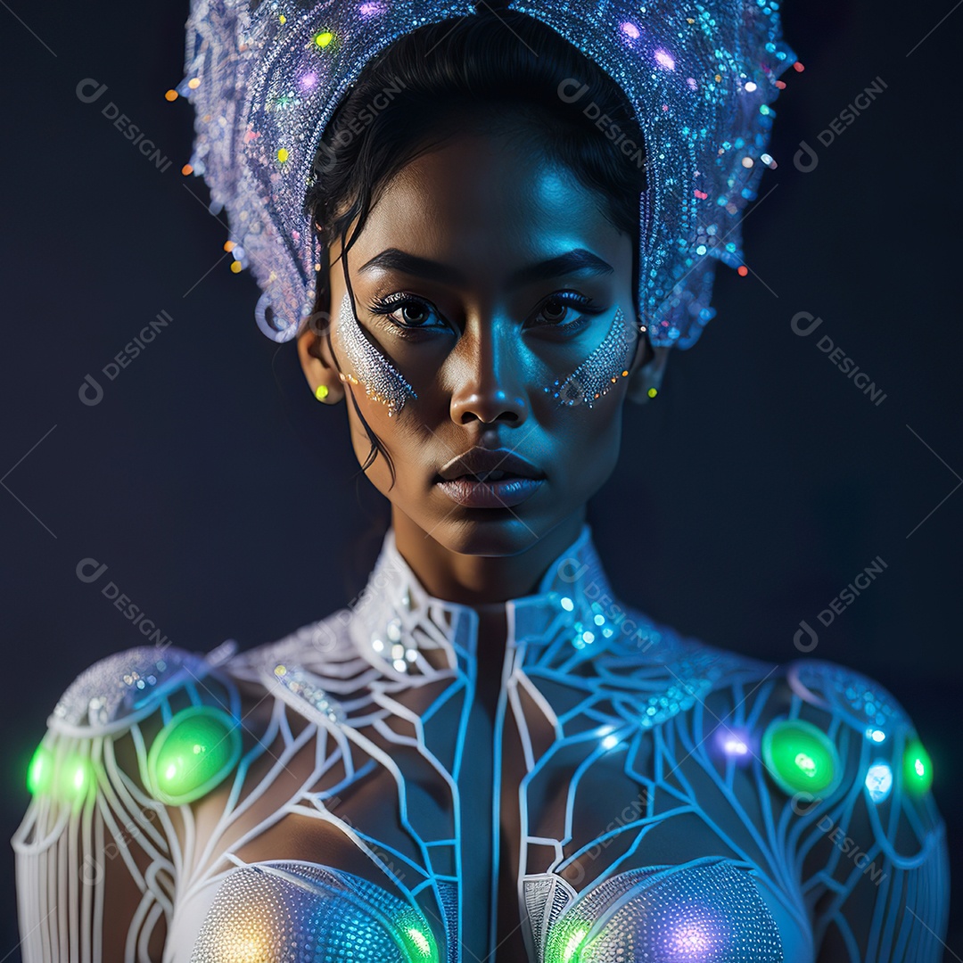 Retrato realista de Mulher em um vestido com luz