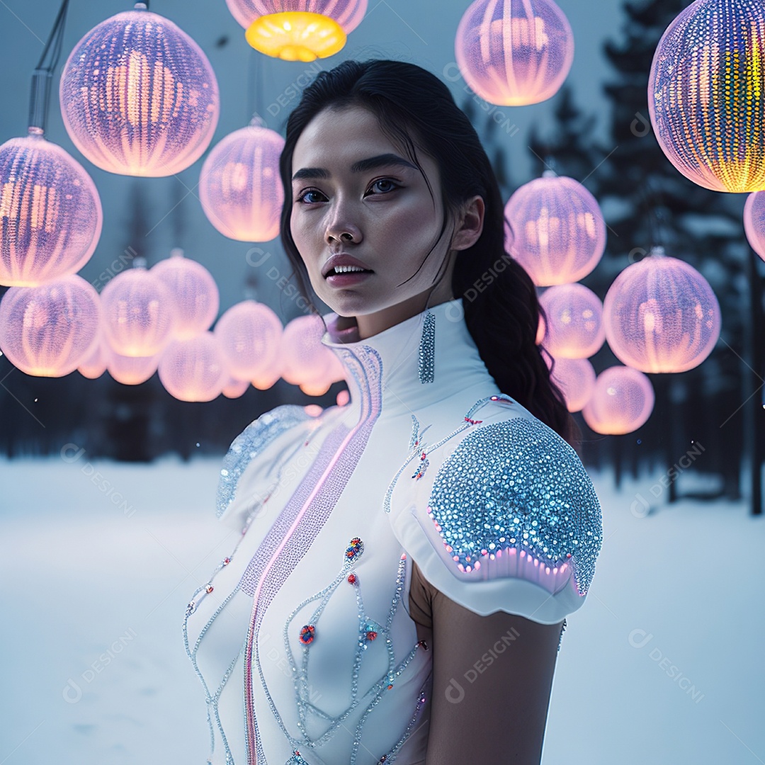 Retrato realista Mulher em um vestido com luz