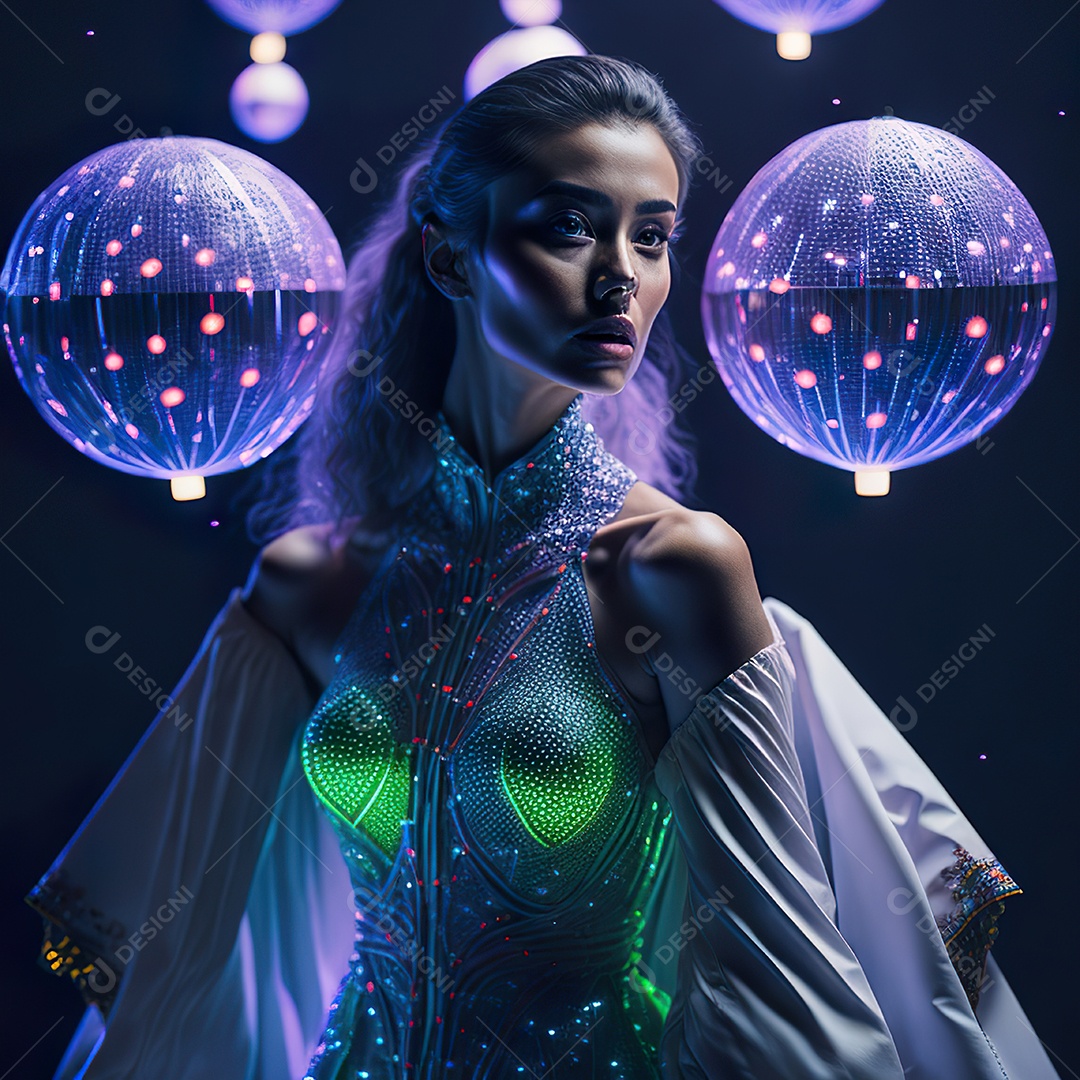Retrato realista de Mulher em um vestido com luz