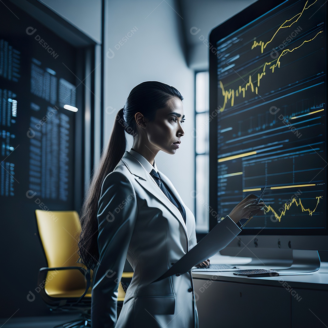 Mulher analisando ações