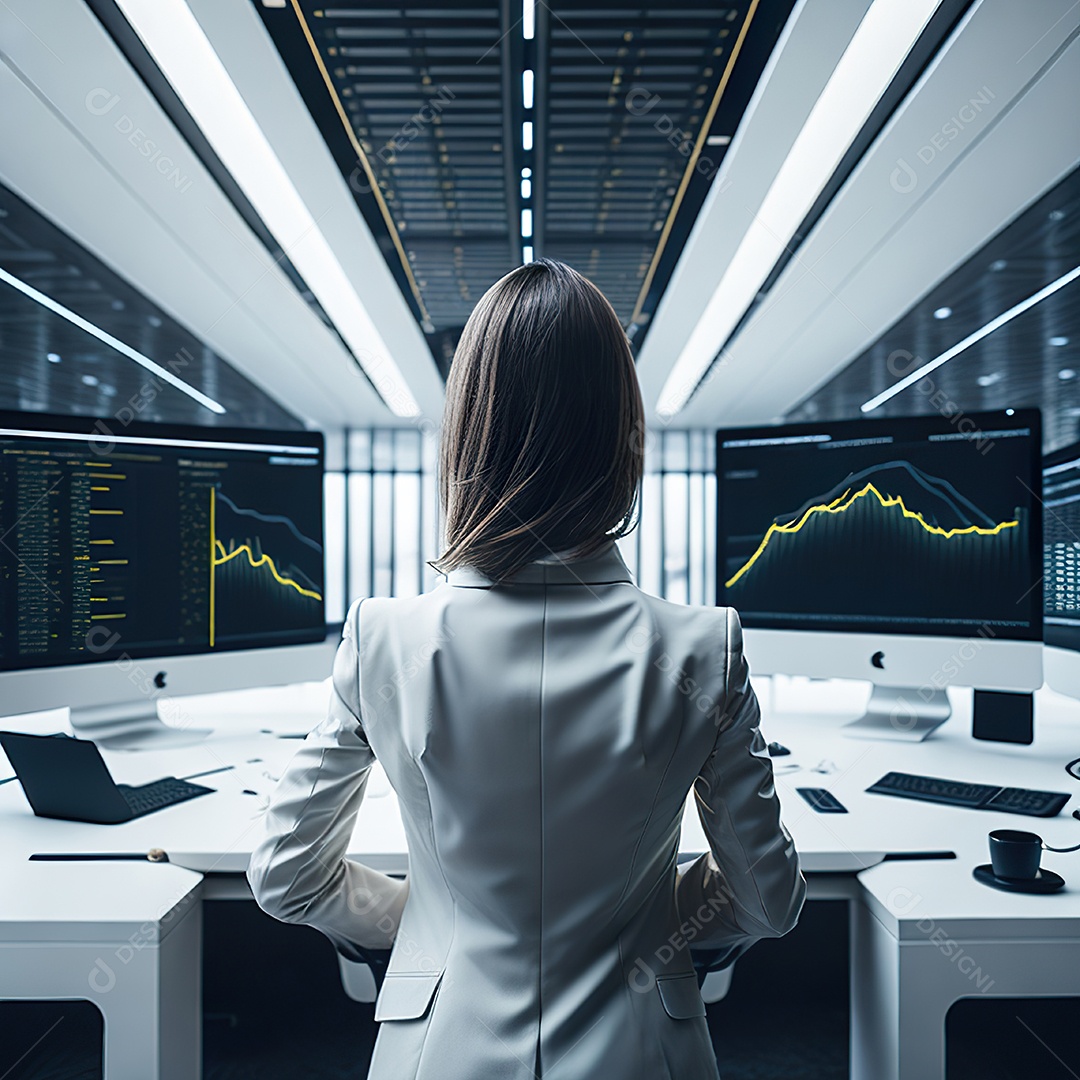 Mulher analisando ações