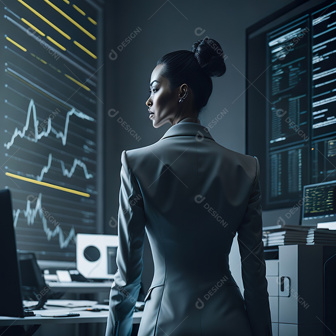 Mulher analisando ações