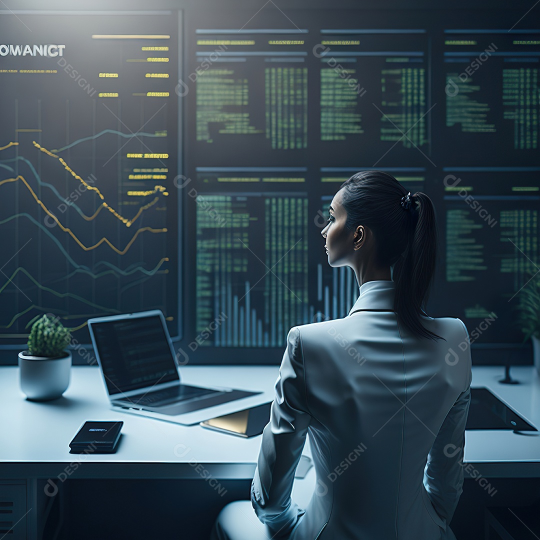 Mulher analisando ações