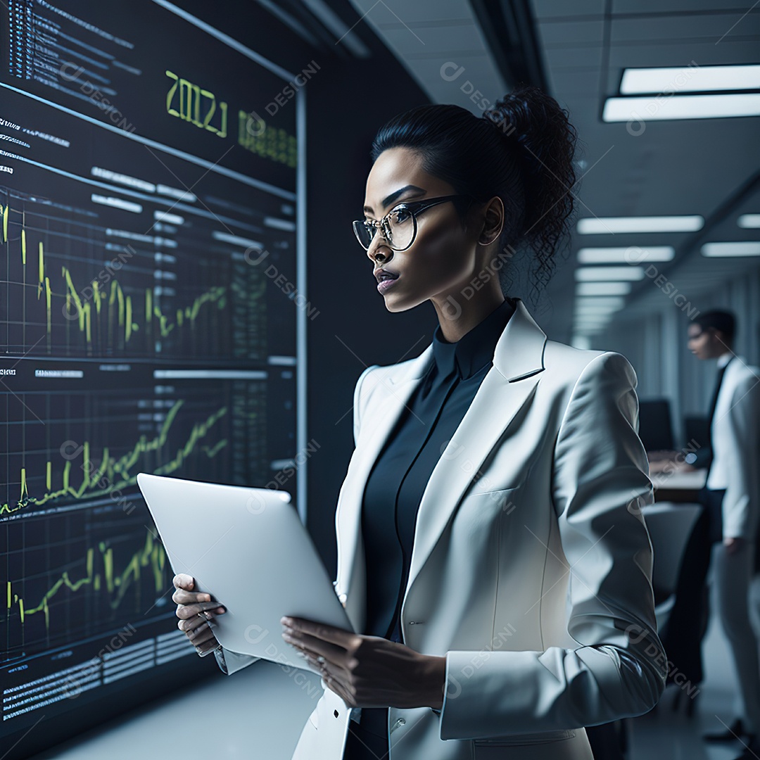 Mulher analisando ações