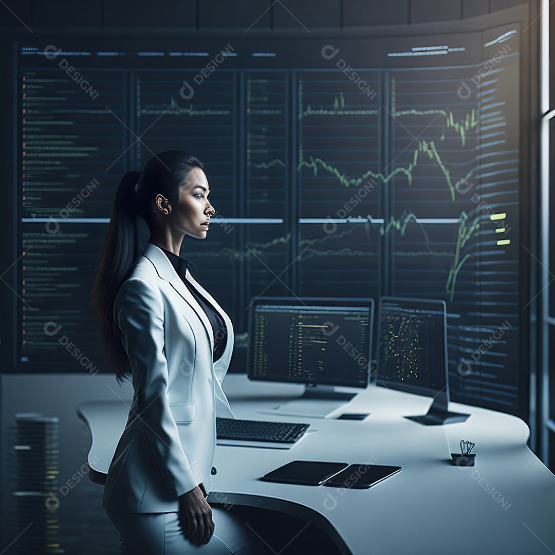 Mulher analisando ações