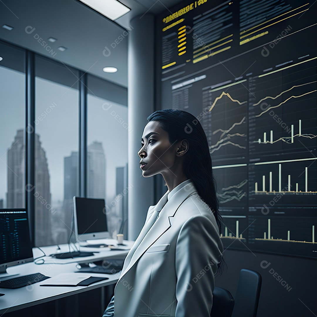 Mulher analisando ações