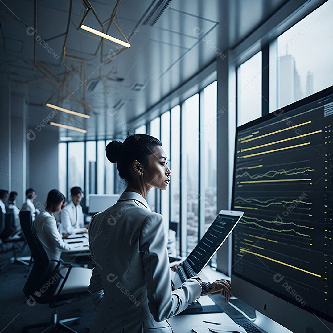 Mulher analisando ações