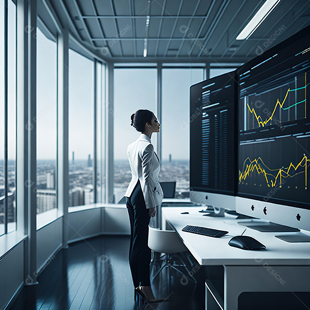 Mulher analisando ações