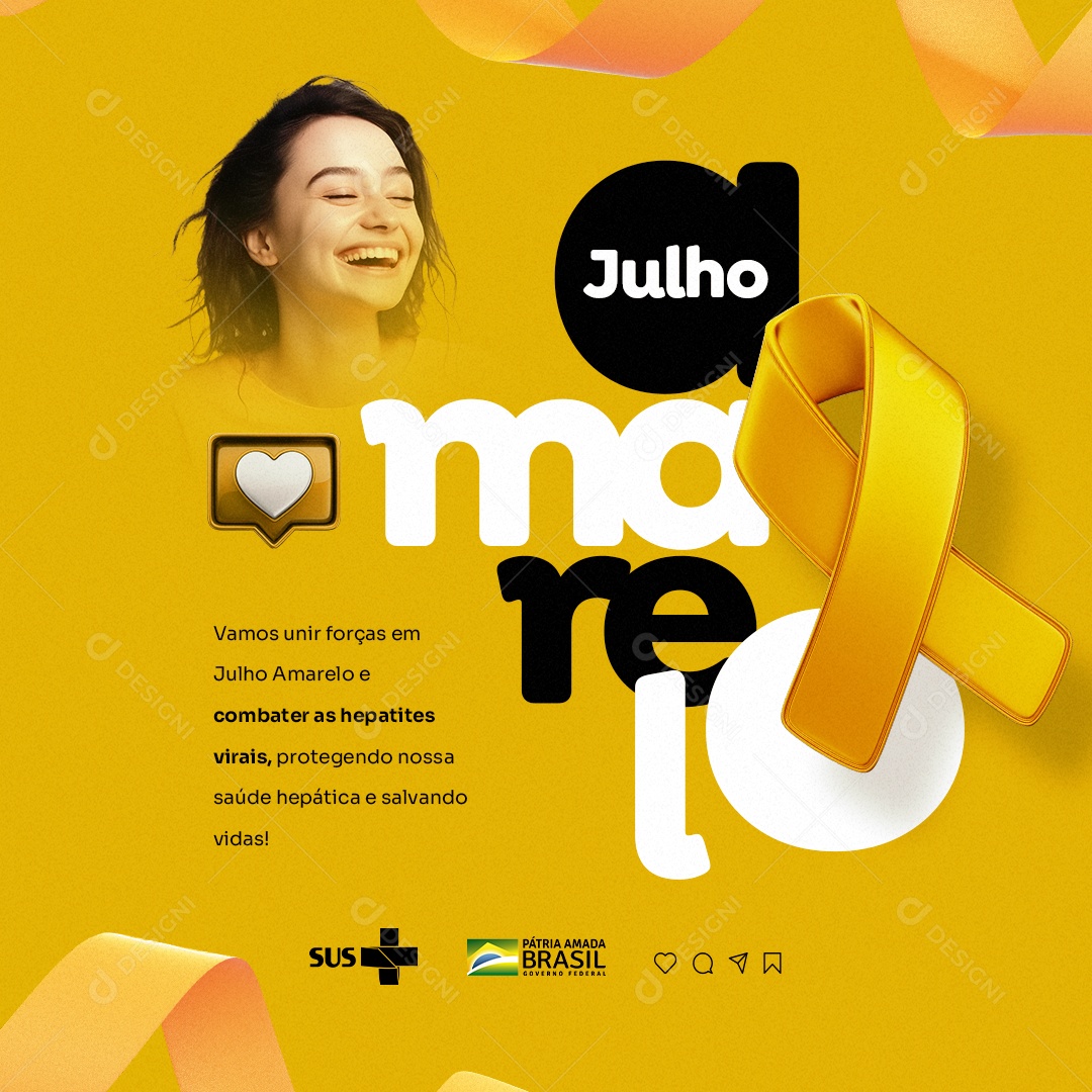 Vamos Unir Forças Em Julho Amarelo E Combater As Hepatites Virais Social Media PSD Editável