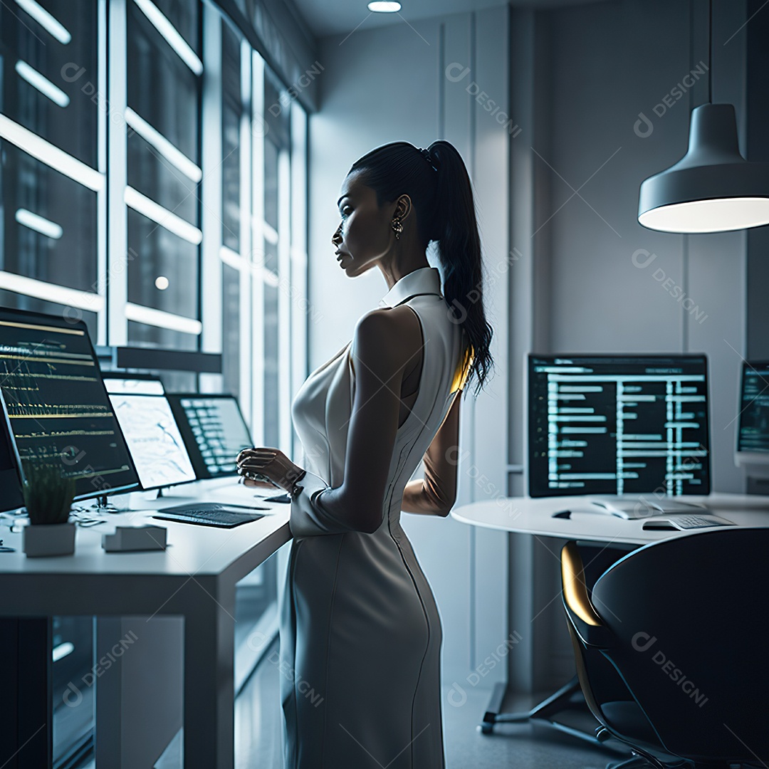 Mulher analisando ações