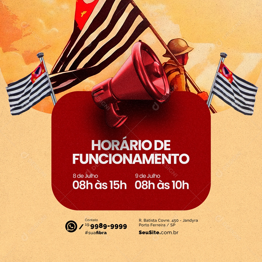 Social Media Horário De Funcionamento Comunicado Dia Da Revolução Constitucionalista PSD Editável
