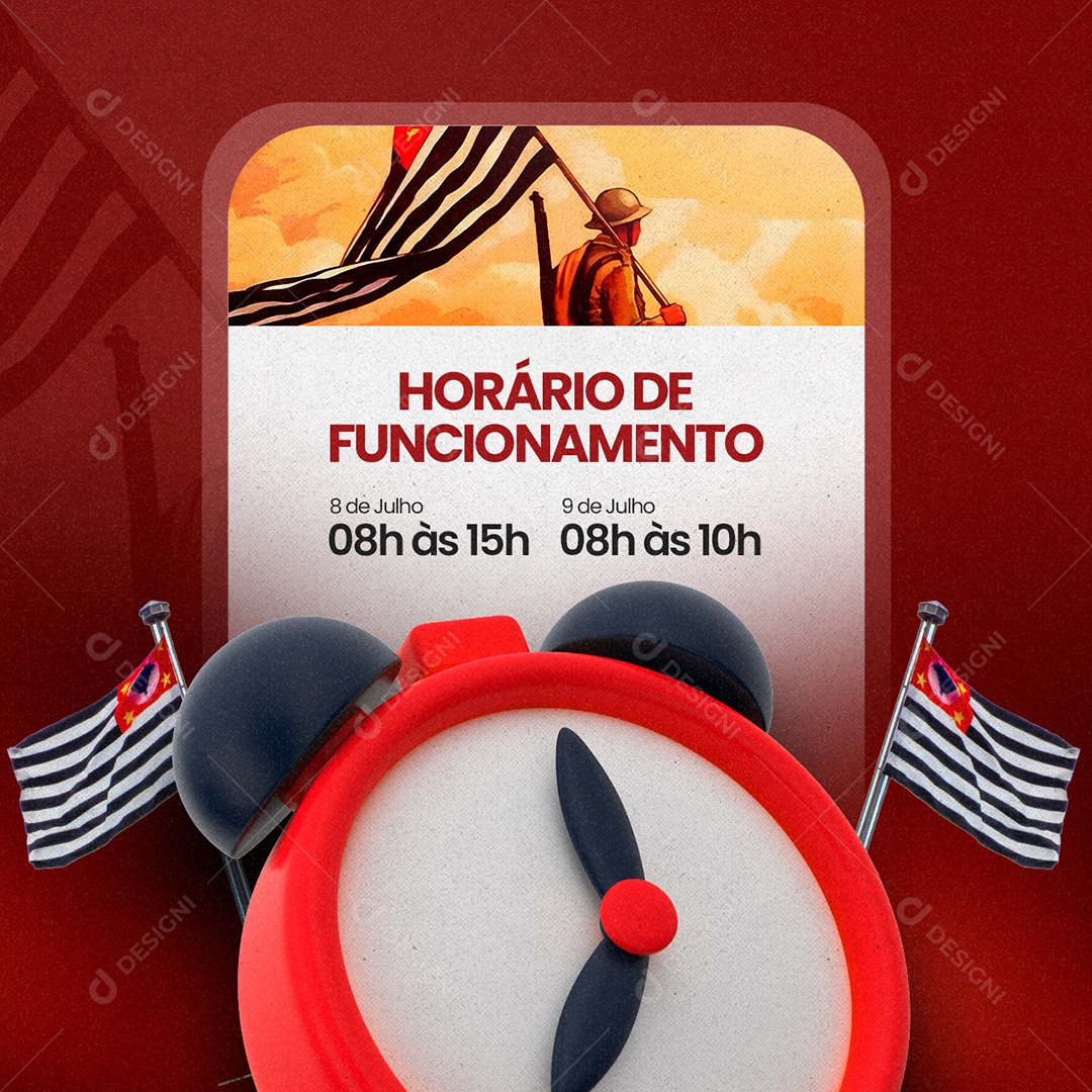 Horário De Funcionamento 9 De Julho Dia Da Revolução Constitucionalista Comunicado Social Media PSD Editável