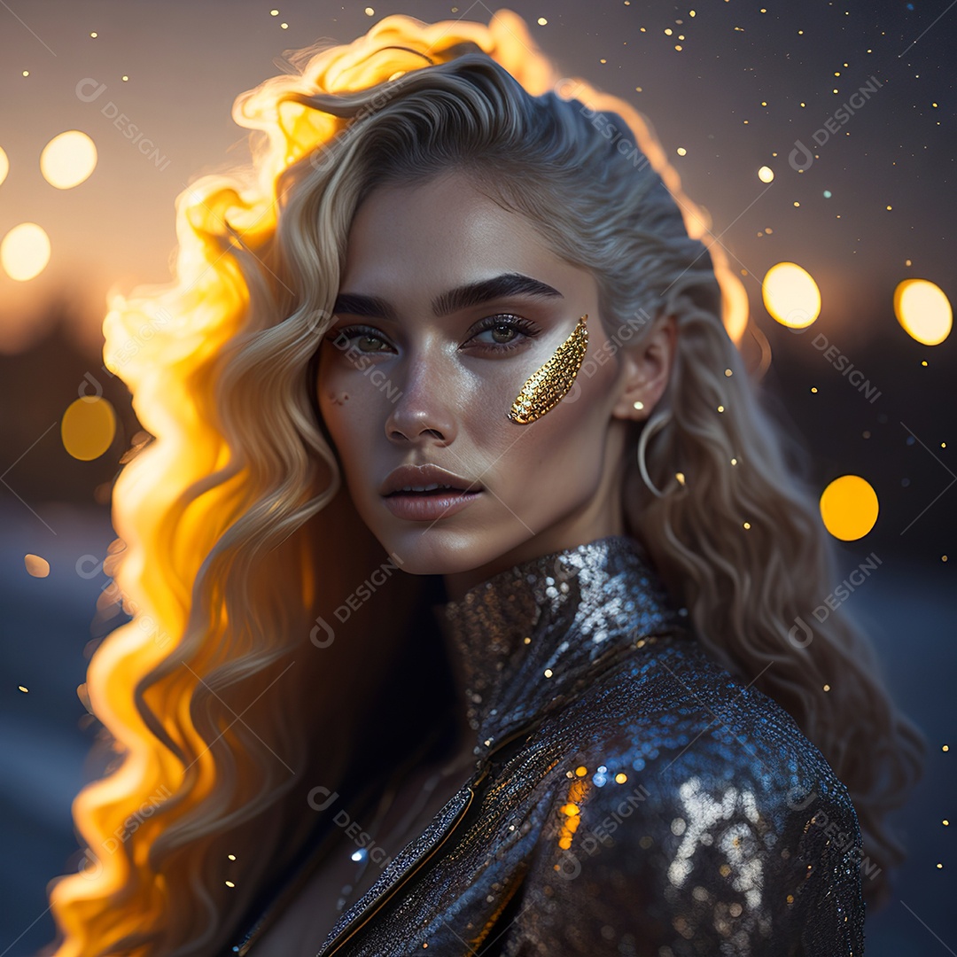 Retrato realista de Mulher com cabelos longos e cacheados