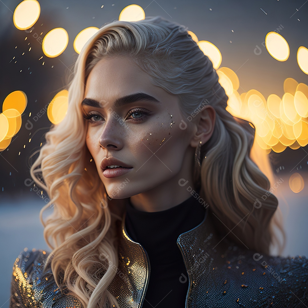 Retrato realista de Mulher com cabelos longos e cacheados