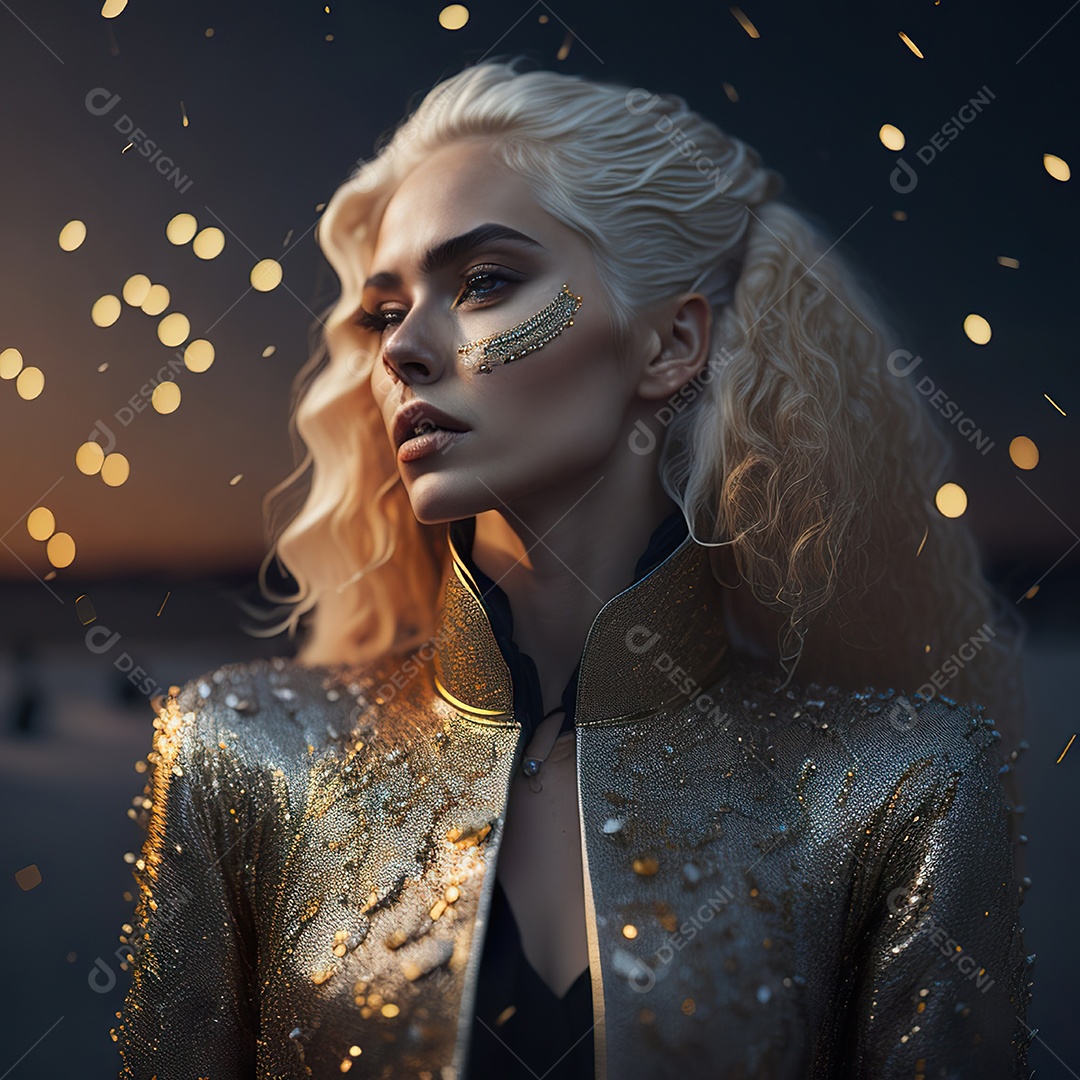 Retrato realista de Mulher com cabelos longos e cacheados