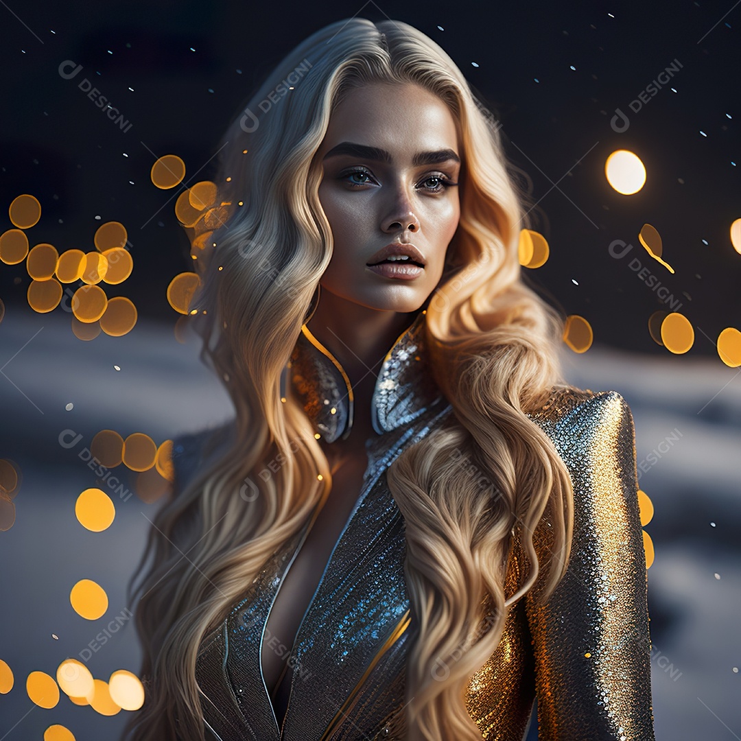 Retrato realista de Mulher com cabelos longos e cacheados