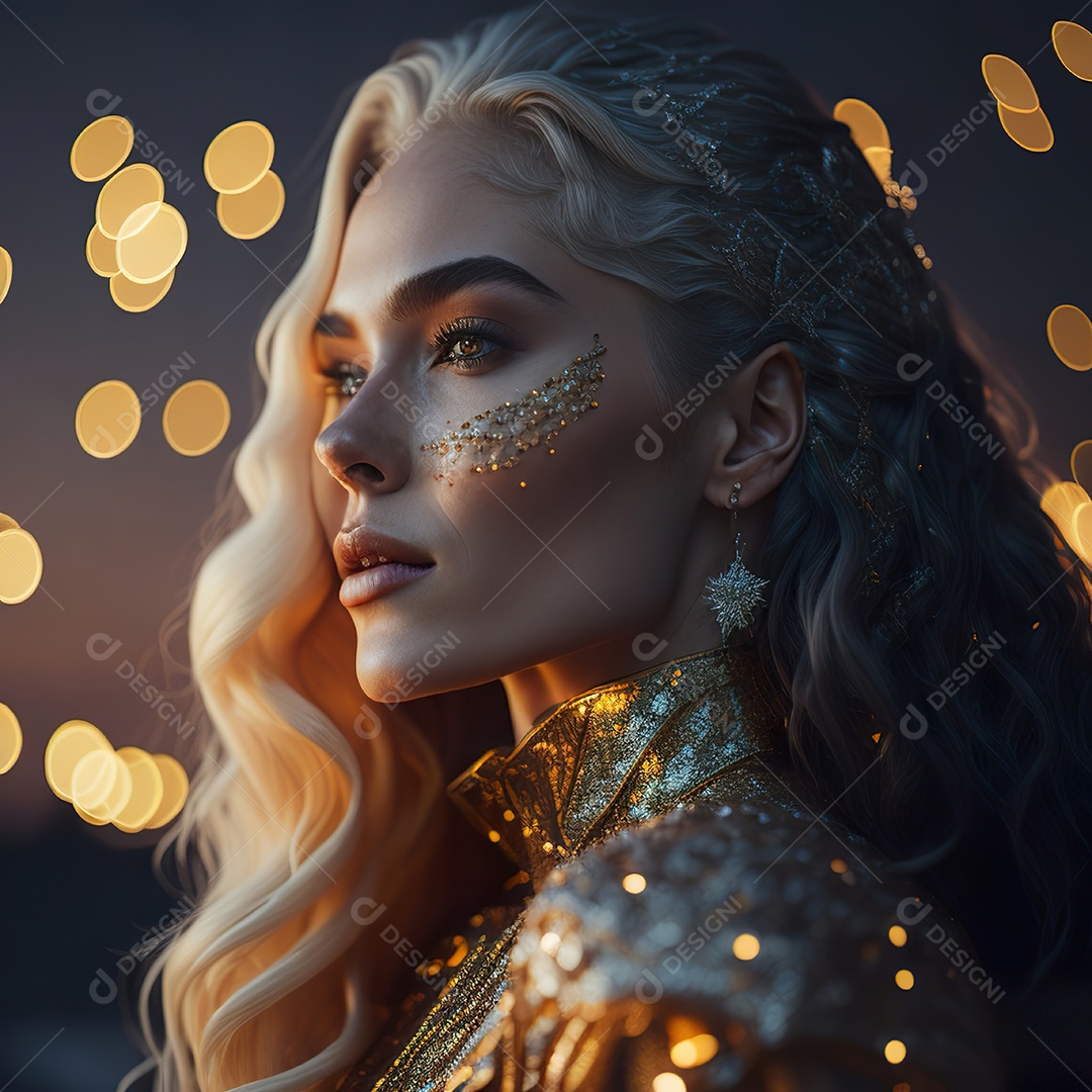 Retrato realista de Mulher com cabelos longos e cacheados