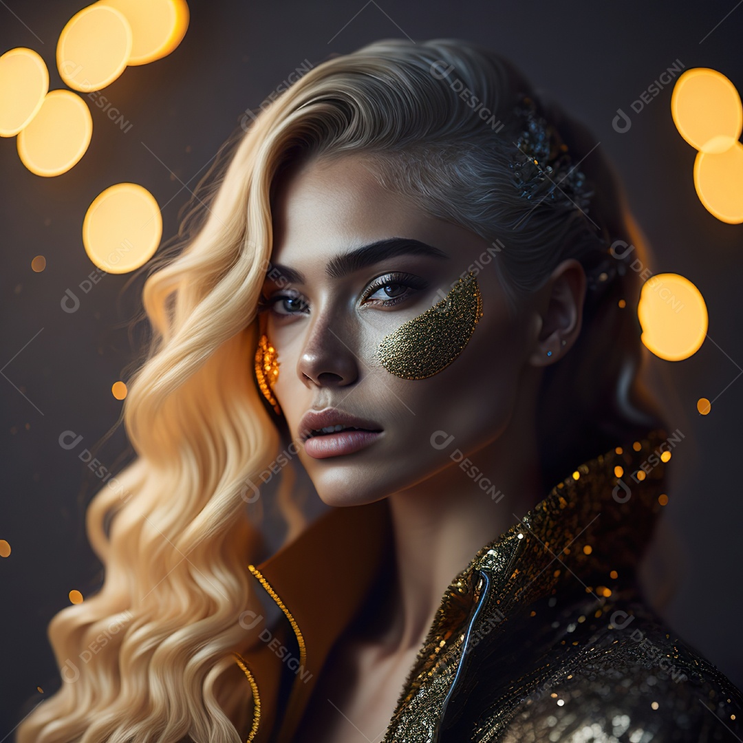 Retrato realista de Mulher com cabelos longos e cacheados