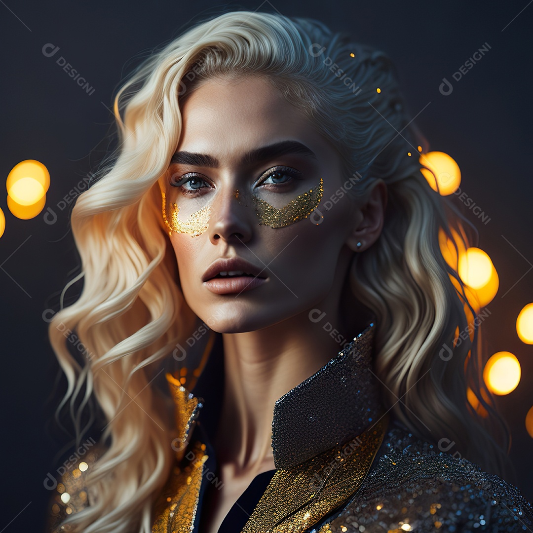 Retrato realista de Mulher com cabelos longos e cacheados